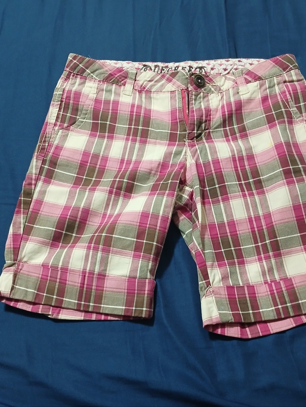 Pink Plaid Cuffed Shorts